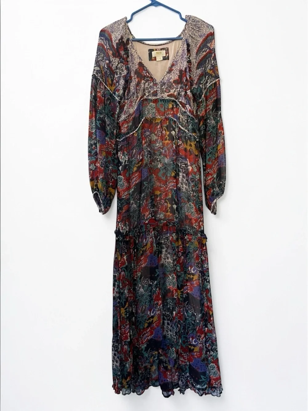 Maeve Anthropologie Annabella Maxi Dress 4 Boho Floral Long Sleeve Viscose Flowy - Picture 2 of 9
